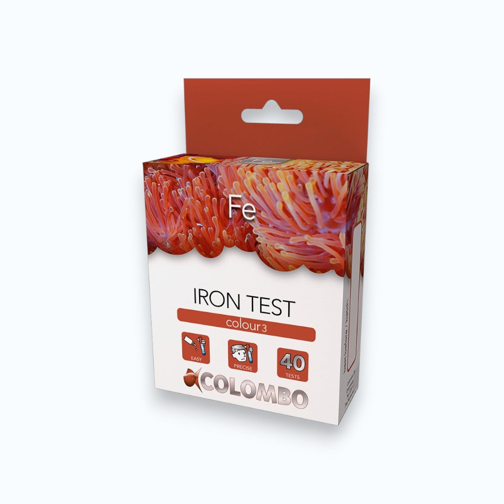 Boîte Colombo Marine Iron Test – Kit colorimétrique 40 tests pour mesurer le fer en aquarium récifal, méthode Colour 3, idéal algues corallines et coraux