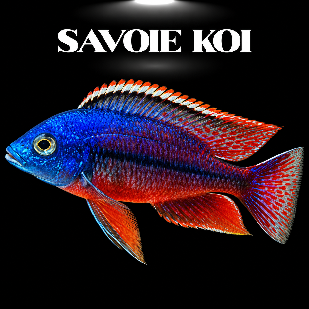 Protomelas taeniolatus 7-8 cm — Red Empress, cichlide bleu métallique aux flancs orange flamboyant du Lac Malawi, spécimen sélectionné | Savoie Koi