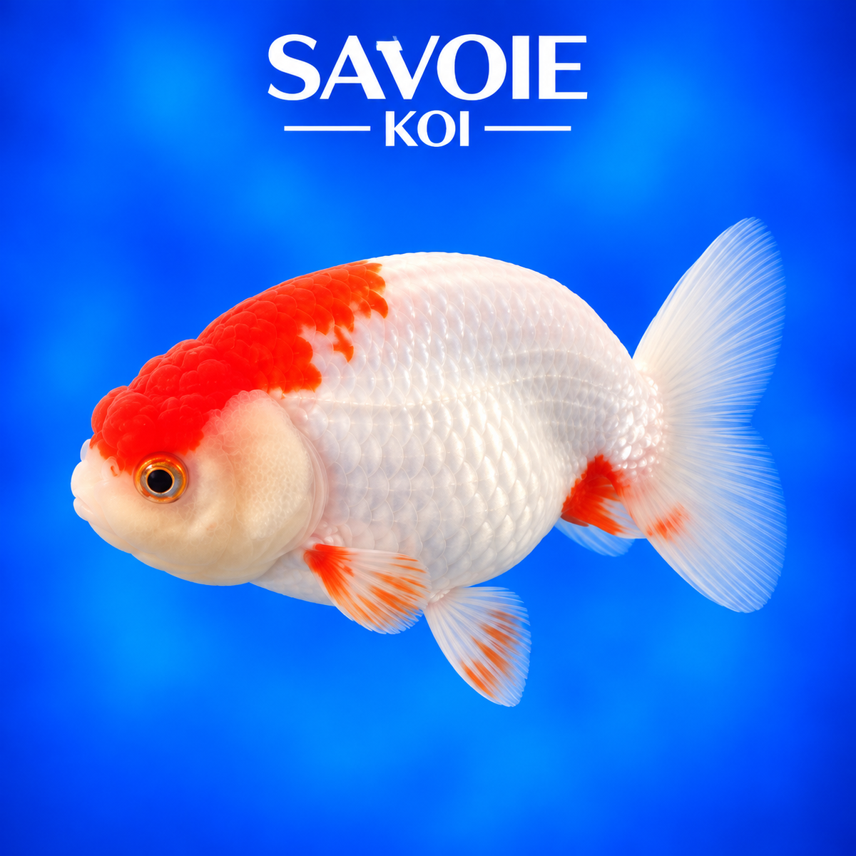 Ranchu rouge et blanc de 8 à 10 cm, spécimen 6 sélectionné par Savoie Koi