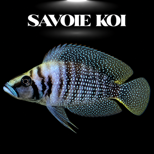 Altolamprologus calvus juvénile 5-6 cm, cichlide Tanganyika à robe sombre et points blanc ivoire, spécimen Savoie Koi