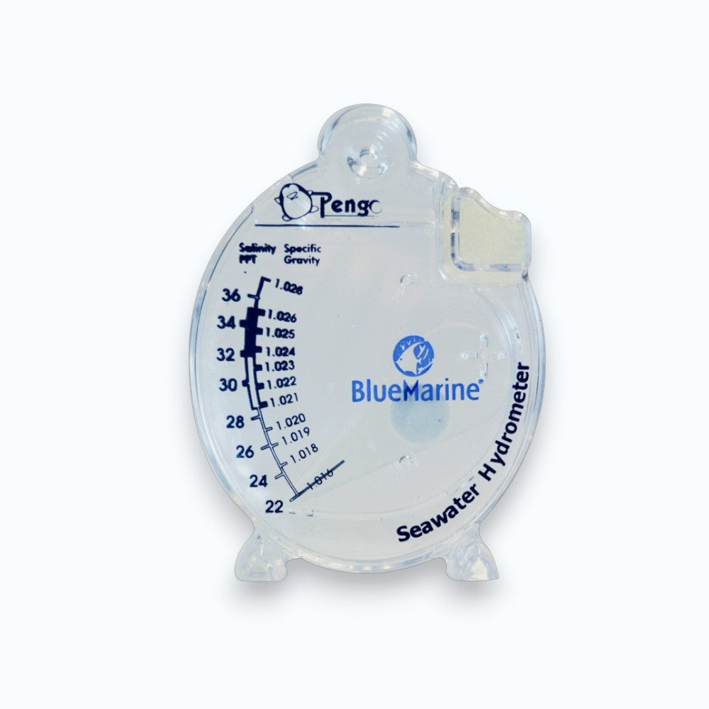 Blue Marine Seawater Hydrometer – Aréomètre à aiguille double échelle salinité ppt et densité (1,016–1,028), boitier plastique transparent, aquarium marin