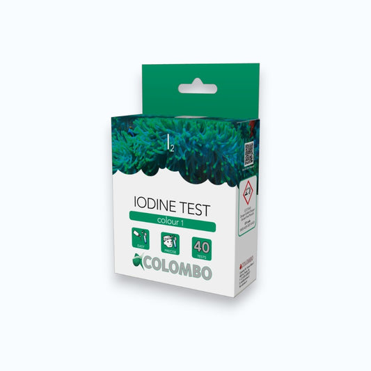 Boîte Colombo Marine Iodine Test – Kit colorimétrique 40 tests pour mesurer l'iode en aquarium récifal, méthode Colour 1, idéal coraux mous et invertébrés