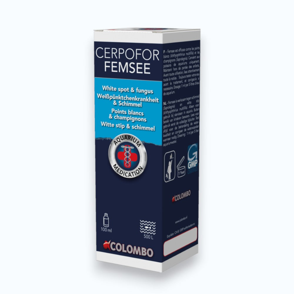 Boîte de Colombo Cerpofor Femsee 100 ml, médicament d'aquarium Colombo contre les points blancs et les champignons des poissons