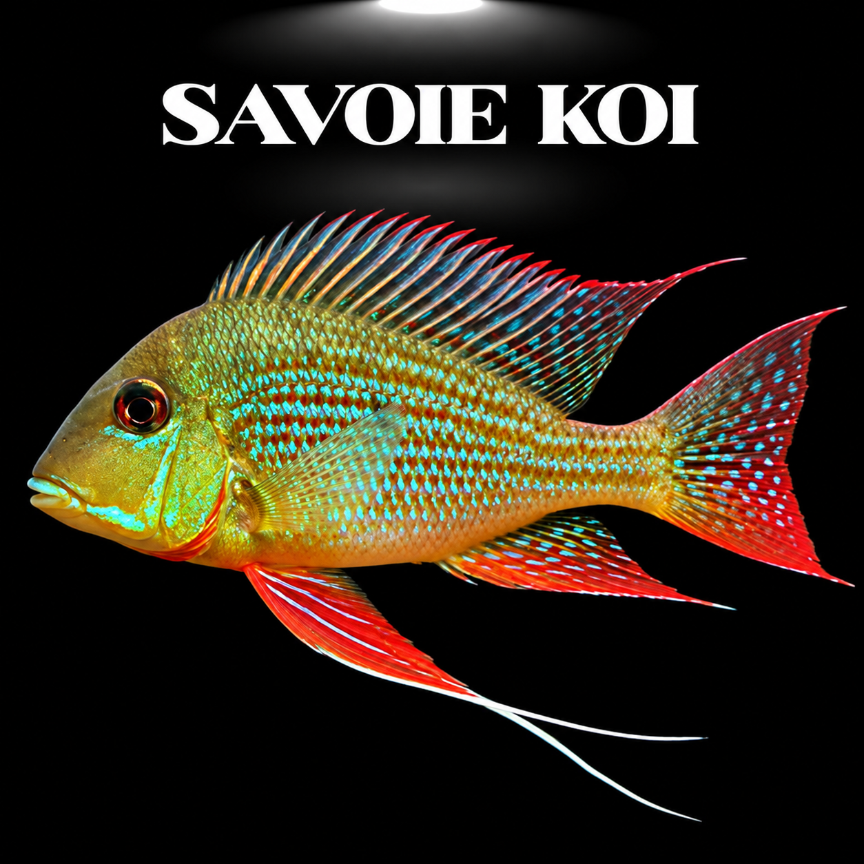 Geophagus altifrons 6-7 cm, géophage amazonien majestueux au profil haut et reflets turquoise nacrés, sur fond sombre – Savoie Koi