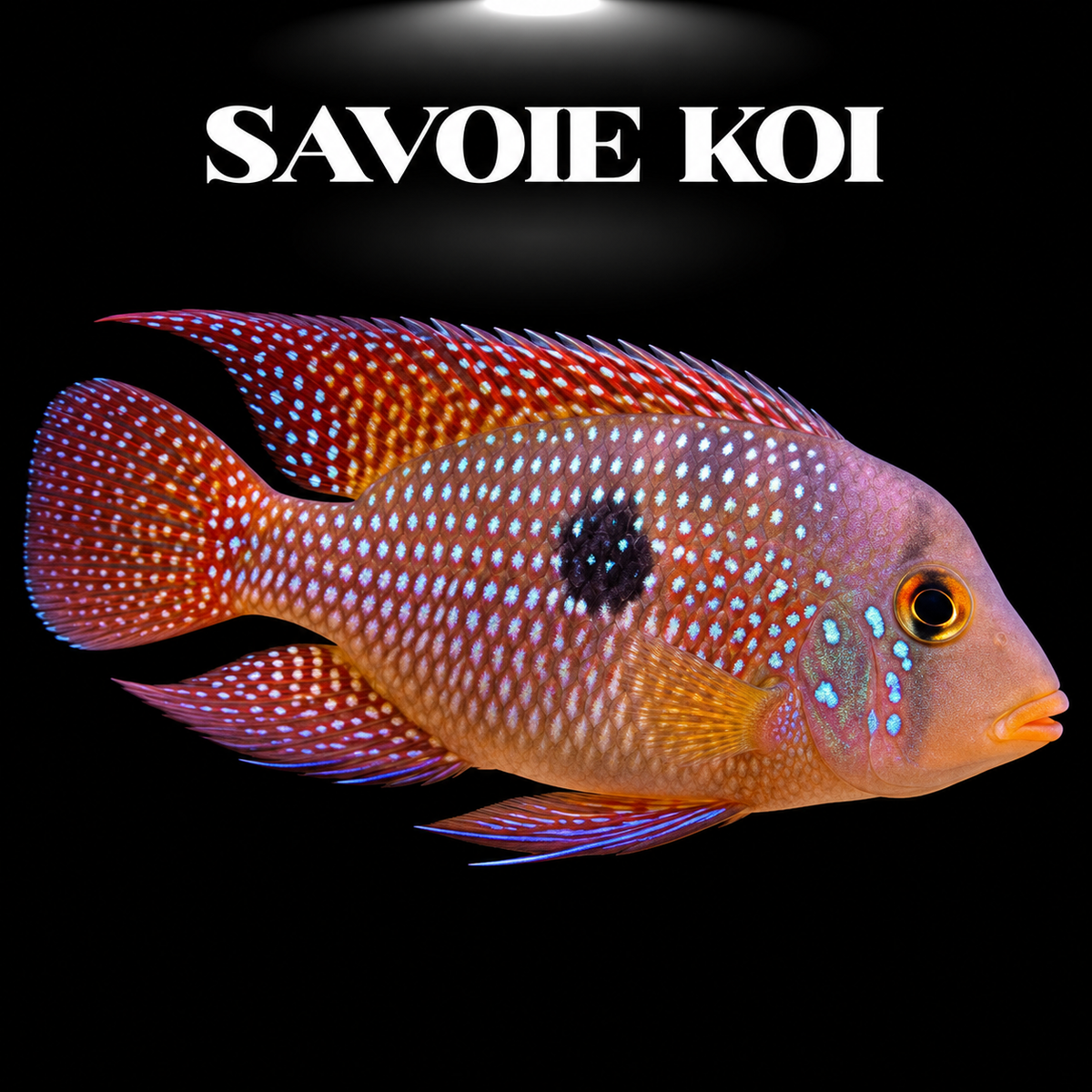 Geophagus brasiliensis Red 6-7 cm, géophage du Brésil forme rouge aux tons rouges profonds et reflets nacrés, sur fond sombre – Savoie Koi