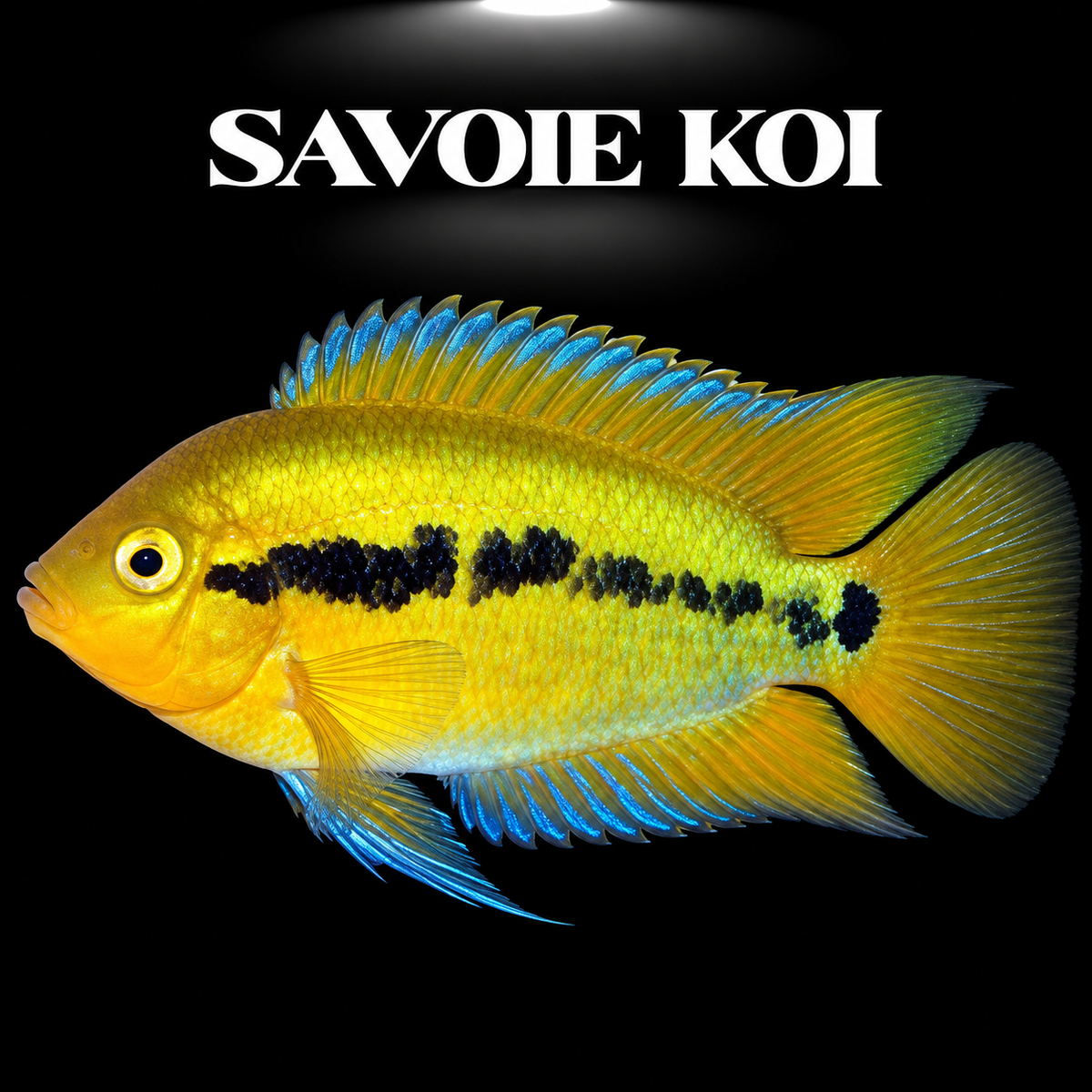Herotilapia multispinosa 6-7 cm, Rainbow cichlid d'Amérique centrale aux teintes jaune doré, orange et noir changeantes, sur fond sombre – Savoie Koi