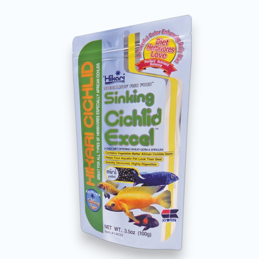 Hikari Cichlid Excel Mini – granulés végétaux pour petits cichlidés herbivores, spiruline et caroténoïdes