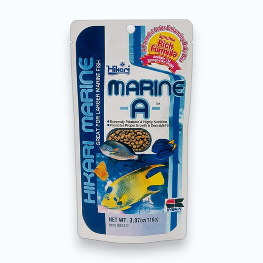 Hikari Marine A 110g, granulés taille A pour poissons marins de taille moyenne à grande, tangs, poissons-anges et papillons en aquarium récifal