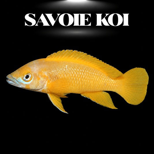 Neolamprologus leleupi Orange 5-7 cm — cichlide rupicole robe orange vif uniforme sur rochers, fond noir, SAVOIE KOI