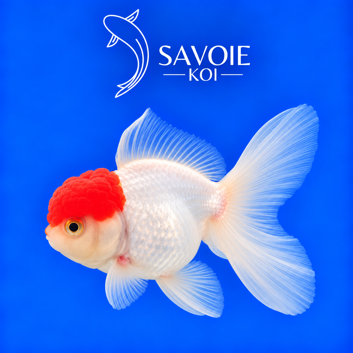 Red Cap Oranda blanc à tête rouge de 8 à 10 cm, spécimen 45 sélectionné par Savoie Koi