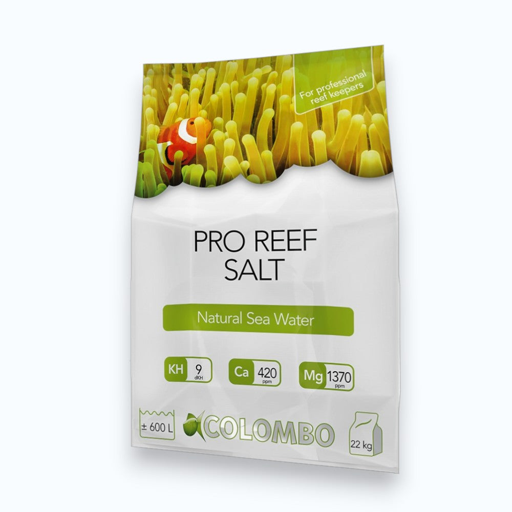 Sac Colombo Pro Reef Salt 22 kg – Sel marin professionnel pour aquarium récifal SPS et LPS, KH 9, Ca 420 ppm, Mg 1370 ppm, environ 600 litres