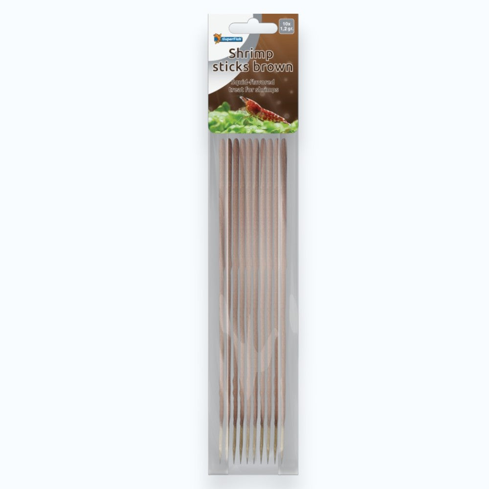 Superfish Shrimp Sticks Brown 10x1.2g — bâtonnets protéinés farine de poisson et crevette pour crevettes d'aquarium Neocaridina et Caridina