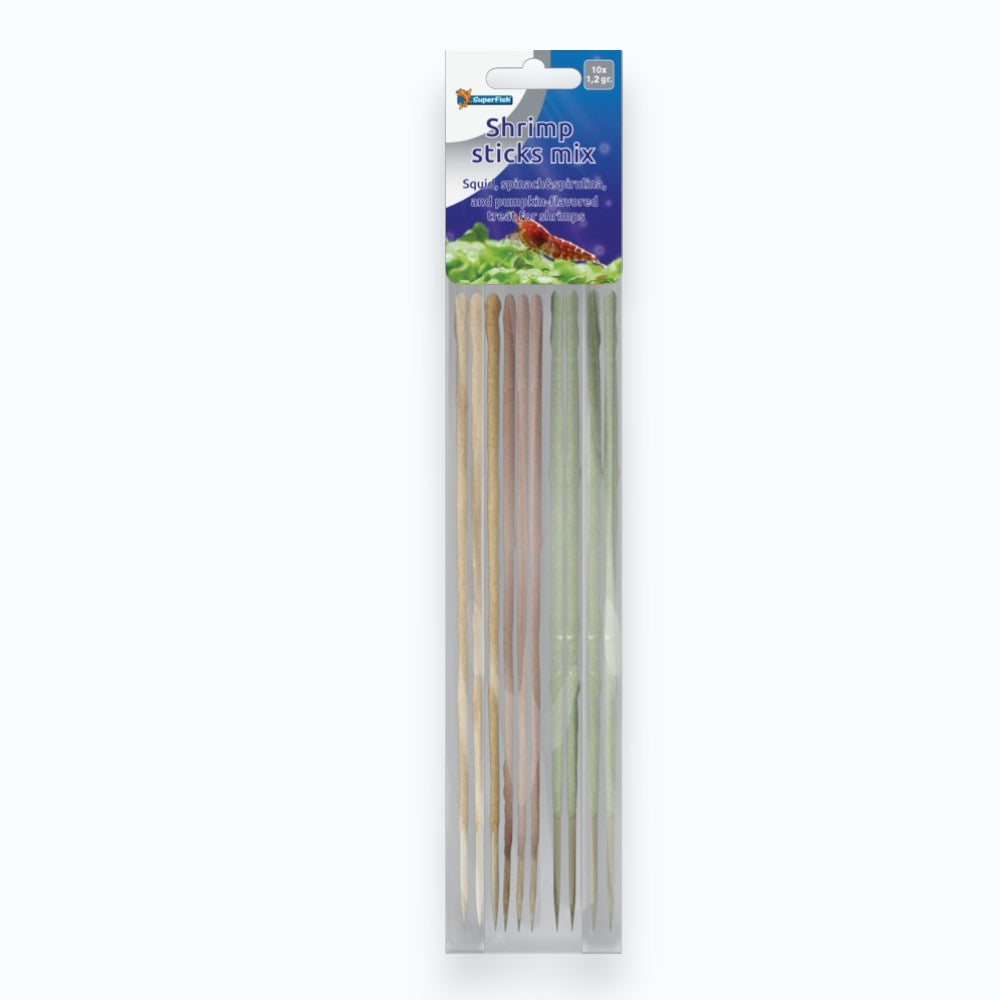 Superfish Shrimp Sticks Mix 10x1.2g — bâtonnets alimentaires variés pour crevettes d'aquarium Neocaridina, Caridina et Amano