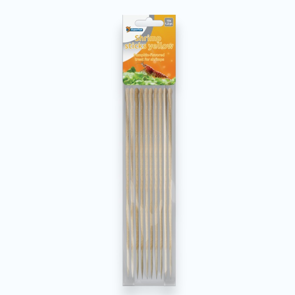 Superfish Shrimp Sticks Yellow 10x1.2g — bâtonnets végétaux pour crevettes d'aquarium Neocaridina, Caridina et Amano