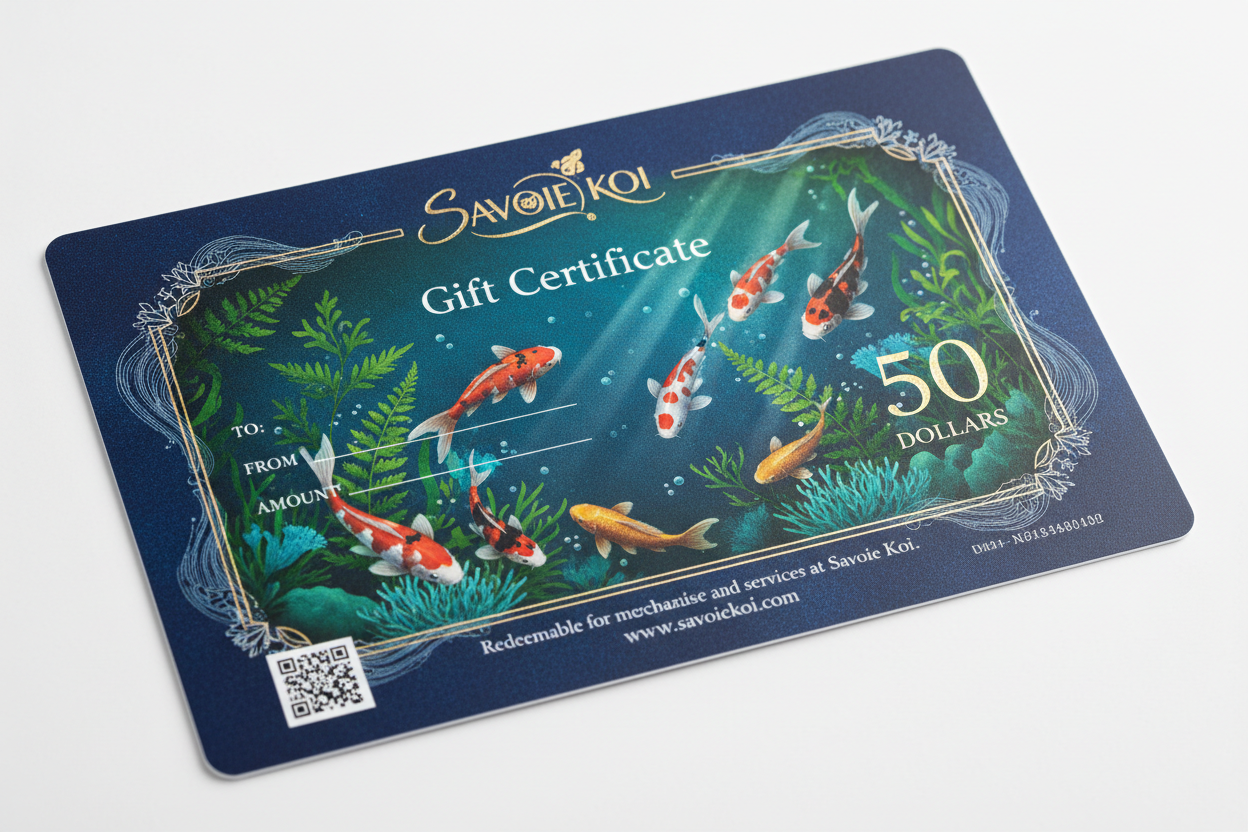 Carte cadeau Savoie Koi - Cadeau parfait pour passionnés d'aquariophilie et poissons tropicaux