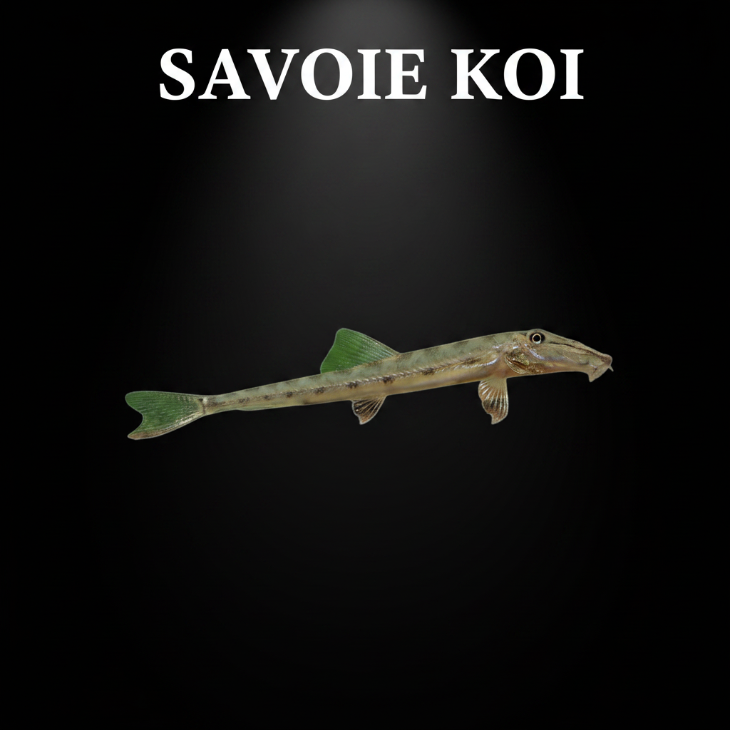 Acanthopsis dialuzona – Loche Crocodile, juvénile 6-7 cm, corps serpentiforme beige à bandes brunes irrégulières, museau allongé caractéristique, Asie du Sud-Est