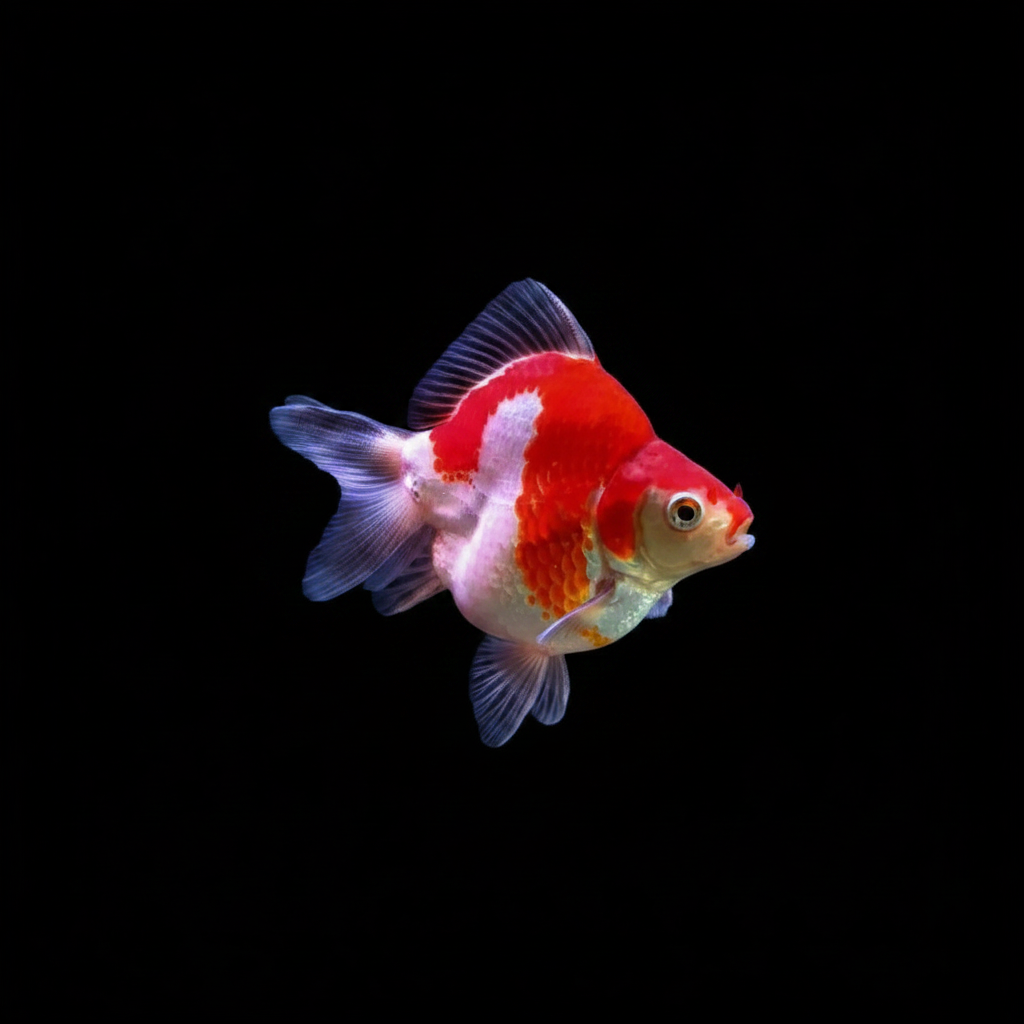 Tosai Tamasaba 8-10 cm — Poisson rouge japonais à queue en voile, vue de profil